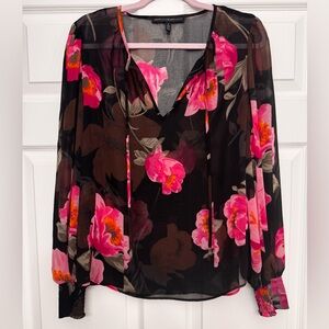 NWOT White House Black Market Sheer black and bright floral blouse